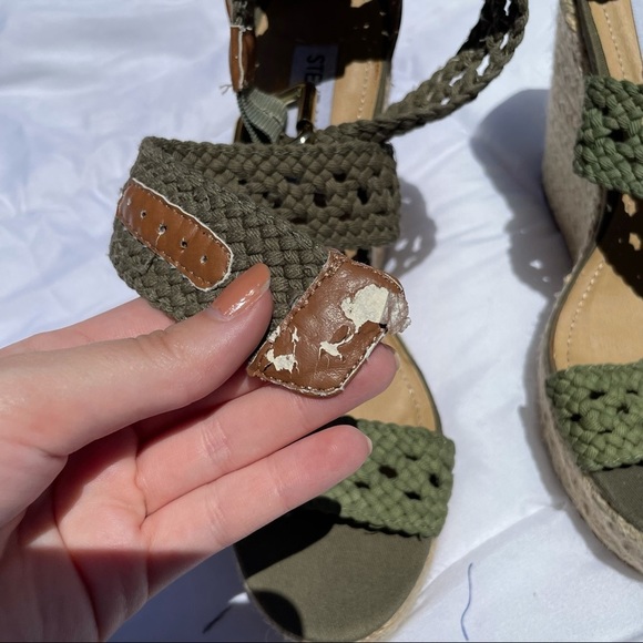 Steve Madden Beige And Green Bohemian Crochet Open Toe Espadrille Heel Wedges - Picture 8 of 11